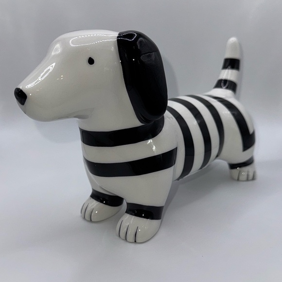 Other - Dog Black & White Striped Ceramic Daschund Figurine